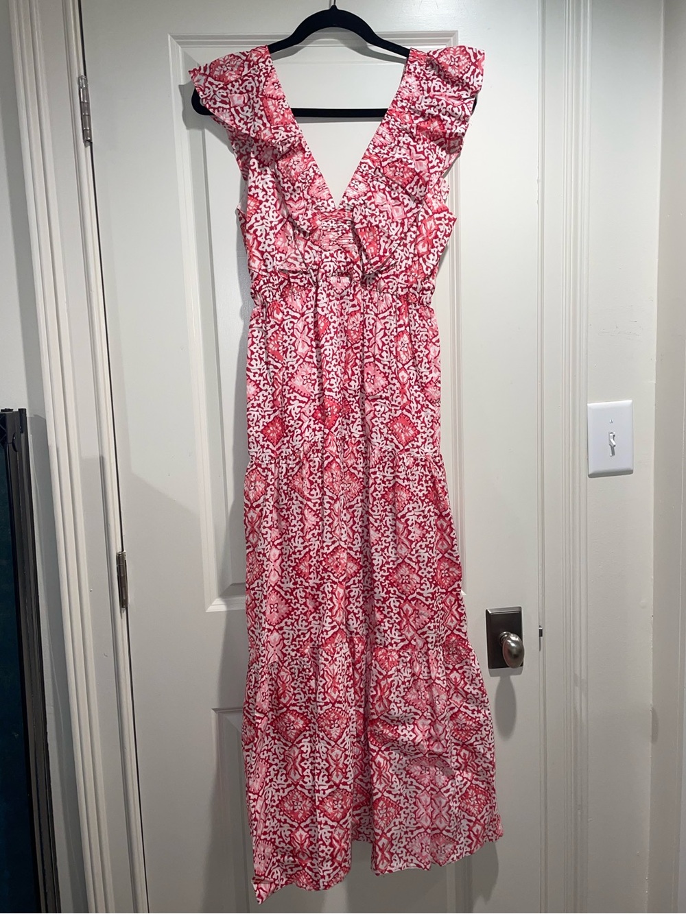 Madison Mathews Sleeveless V-Neck Ruffle Maxi Dress - Pink Pattern